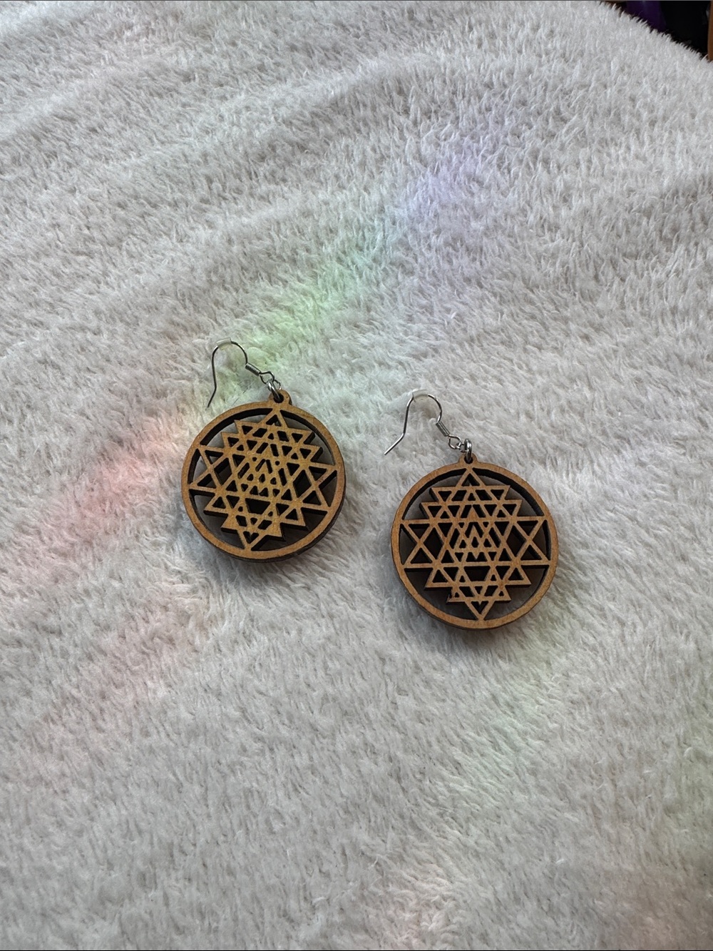 Wooden Geometric Drop Earrings - Natural Brown
